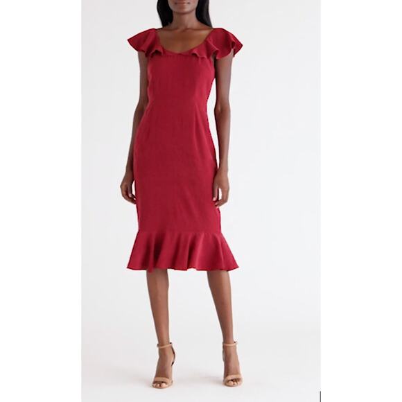 Chelsea 28- Crinkle Ruffle Sheath Dress In Red Rumba- XL-NWT - Picture 1 of 7